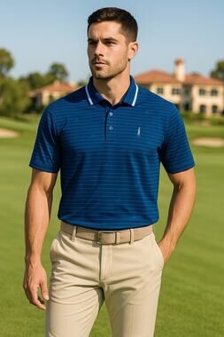 G FORE Signature Stripe Polo Shirt Mens Large Blue Deep Sea Golf Performance